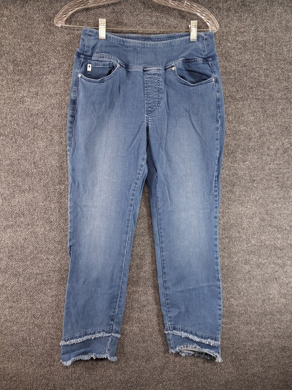Belle By Kim Gravel Pull On Denim Jeggings Womens Size 6 Frayed Hem